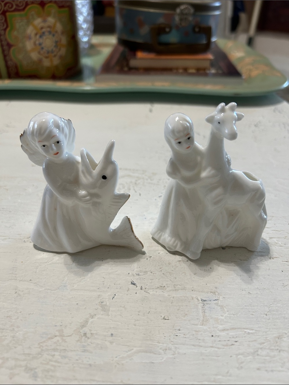 White Ceramic Child & Animal Figurine Set - Decorative Home Accent